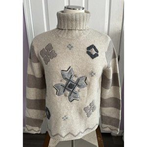 Vintage Eddie Bauer Women's Turtleneck Wool Sweater Beige Small